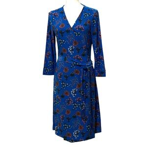Floral True Wrap Dress M Blue Bloomcore Boho Chic Vibrant Color Spring Romantic